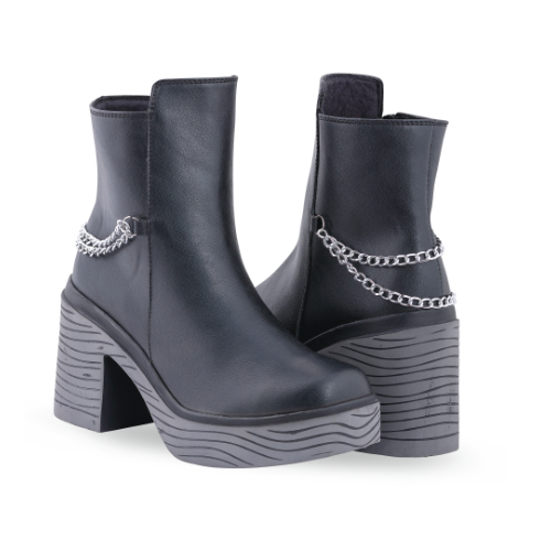 Bota 5.5 Montana en Ecocuero Negro con Cadena