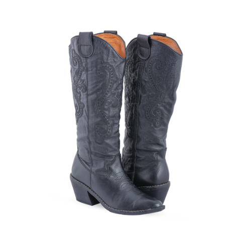 Botas Bedford en Cuero Negras con Detalle Bordado