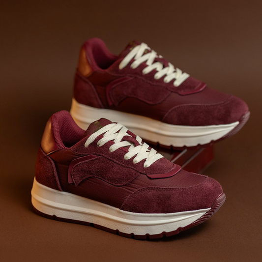 Sneakers Burdeos en Gamuza con Suela Chunky